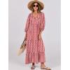 image:imageANRABESS Womens Boho Maxi Dresses 2026 Summer V Neck Puff Sleeve Floral Flowy Swing Fall Casual Long DressRed Floral