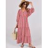 image:imageANRABESS Womens Boho Maxi Dresses 2026 Summer V Neck Puff Sleeve Floral Flowy Swing Fall Casual Long DressRed Floral