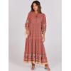 image:imageANRABESS Womens Boho Maxi Dresses 2026 Summer V Neck Puff Sleeve Floral Flowy Swing Fall Casual Long DressWine Red