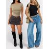 image:imageANRABESS Womens Cap Sleeve Boat Neck Ruched Crop Top Soft Ribbed Slim Fitted Tee Going Out Casual Shirt for SummerAlmond