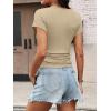 image:imageANRABESS Womens Cap Sleeve Boat Neck Ruched Crop Top Soft Ribbed Slim Fitted Tee Going Out Casual Shirt for SummerAlmond