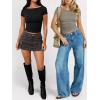 image:imageANRABESS Womens Cap Sleeve Boat Neck Ruched Crop Top Soft Ribbed Slim Fitted Tee Going Out Casual Shirt for SummerBlack