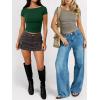 image:imageANRABESS Womens Cap Sleeve Boat Neck Ruched Crop Top Soft Ribbed Slim Fitted Tee Going Out Casual Shirt for SummerDeep Green
