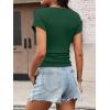 image:imageANRABESS Womens Cap Sleeve Boat Neck Ruched Crop Top Soft Ribbed Slim Fitted Tee Going Out Casual Shirt for SummerDeep Green