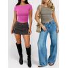 image:imageANRABESS Womens Cap Sleeve Boat Neck Ruched Crop Top Soft Ribbed Slim Fitted Tee Going Out Casual Shirt for SummerHot Pink