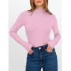 image:imageANRABESS Womens Lettuce Trim Mock Neck Long Sleeve Tops 2025 Casual Dressy Ribbed Knit Slim Fit Tee Shirt Fall Layer OutfitsBright Pink