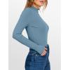 image:imageANRABESS Womens Lettuce Trim Mock Neck Long Sleeve Tops 2025 Casual Dressy Ribbed Knit Slim Fit Tee Shirt Fall Layer OutfitsGrey Blue