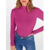 image:imageANRABESS Womens Lettuce Trim Mock Neck Long Sleeve Tops 2025 Casual Dressy Ribbed Knit Slim Fit Tee Shirt Fall Layer OutfitsHot Pink