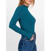 image:imageANRABESS Womens Lettuce Trim Mock Neck Long Sleeve Tops 2025 Casual Dressy Ribbed Knit Slim Fit Tee Shirt Fall Layer OutfitsLake Blue