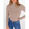 image:imageANRABESS Womens Lettuce Trim Mock Neck Long Sleeve Tops 2025 Casual Dressy Ribbed Knit Slim Fit Tee Shirt Fall Layer OutfitsLight Camel