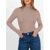 image:imageANRABESS Womens Lettuce Trim Mock Neck Long Sleeve Tops 2025 Casual Dressy Ribbed Knit Slim Fit Tee Shirt Fall Layer OutfitsLight Camel