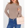 image:imageANRABESS Womens Lettuce Trim Mock Neck Long Sleeve Tops 2025 Casual Dressy Ribbed Knit Slim Fit Tee Shirt Fall Layer OutfitsLight Camel