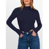 image:imageANRABESS Womens Lettuce Trim Mock Neck Long Sleeve Tops 2025 Casual Dressy Ribbed Knit Slim Fit Tee Shirt Fall Layer OutfitsNavy Blue