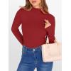 image:imageANRABESS Womens Lettuce Trim Mock Neck Long Sleeve Tops 2025 Casual Dressy Ribbed Knit Slim Fit Tee Shirt Fall Layer OutfitsRed