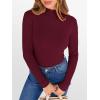 image:imageANRABESS Womens Lettuce Trim Mock Neck Long Sleeve Tops 2025 Casual Dressy Ribbed Knit Slim Fit Tee Shirt Fall Layer OutfitsWine Red