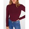 image:imageANRABESS Womens Lettuce Trim Mock Neck Long Sleeve Tops 2025 Casual Dressy Ribbed Knit Slim Fit Tee Shirt Fall Layer OutfitsWine Red