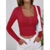 image:imageANRABESS Womens Long Sleeve Henley Tops Ribbed Knit Slim Fitted Trendy T Shirt Basic Tees Layer 2025 Fall Fashion OutfitsBright Red