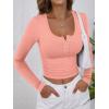 image:imageANRABESS Womens Long Sleeve Henley Tops Ribbed Knit Slim Fitted Trendy T Shirt Basic Tees Layer 2025 Fall Fashion OutfitsCoral