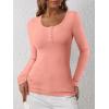 image:imageANRABESS Womens Long Sleeve Henley Tops Ribbed Knit Slim Fitted Trendy T Shirt Basic Tees Layer 2025 Fall Fashion OutfitsCoral