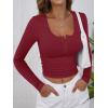 image:imageANRABESS Womens Long Sleeve Henley Tops Ribbed Knit Slim Fitted Trendy T Shirt Basic Tees Layer 2025 Fall Fashion OutfitsDeep Red