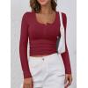 image:imageANRABESS Womens Long Sleeve Henley Tops Ribbed Knit Slim Fitted Trendy T Shirt Basic Tees Layer 2025 Fall Fashion OutfitsDeep Red