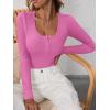 image:imageANRABESS Womens Long Sleeve Henley Tops Ribbed Knit Slim Fitted Trendy T Shirt Basic Tees Layer 2025 Fall Fashion OutfitsHot Pink