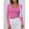 image:imageANRABESS Womens Long Sleeve Henley Tops Ribbed Knit Slim Fitted Trendy T Shirt Basic Tees Layer 2025 Fall Fashion OutfitsHot Pink