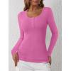 image:imageANRABESS Womens Long Sleeve Henley Tops Ribbed Knit Slim Fitted Trendy T Shirt Basic Tees Layer 2025 Fall Fashion OutfitsHot Pink