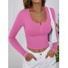 image:imageANRABESS Womens Long Sleeve Henley Tops Ribbed Knit Slim Fitted Trendy T Shirt Basic Tees Layer 2025 Fall Fashion OutfitsHot Pink