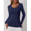 image:imageANRABESS Womens Long Sleeve Henley Tops Ribbed Knit Slim Fitted Trendy T Shirt Basic Tees Layer 2025 Fall Fashion OutfitsNavy Blue