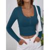 image:imageANRABESS Womens Long Sleeve Henley Tops Ribbed Knit Slim Fitted Trendy T Shirt Basic Tees Layer 2025 Fall Fashion OutfitsTeal Blue