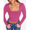 image:imageANRABESS Womens Long Sleeve Square Neck Crop Top Ribbed Slim Fitted Basic Tee Layer Y2K Shirts Fall Fashion Outfits 2025Hot Pink