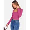 image:imageANRABESS Womens Long Sleeve Square Neck Crop Top Ribbed Slim Fitted Basic Tee Layer Y2K Shirts Fall Fashion Outfits 2025Hot Pink