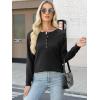image:imageANRABESS Womens Long Sleeve Waffle Knit Shirts Dressy Casual Loose Button Up V Neck Henley Tops 2026 Fall Basic Tee BlouseBlack