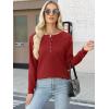 image:imageANRABESS Womens Long Sleeve Waffle Knit Shirts Dressy Casual Loose Button Up V Neck Henley Tops 2026 Fall Basic Tee BlouseBright Red