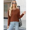 image:imageANRABESS Womens Long Sleeve Waffle Knit Shirts Dressy Casual Loose Button Up V Neck Henley Tops 2026 Fall Basic Tee BlouseBurnt Orange
