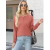image:imageANRABESS Womens Long Sleeve Waffle Knit Shirts Dressy Casual Loose Button Up V Neck Henley Tops 2026 Fall Basic Tee BlouseCoral