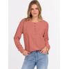 image:imageANRABESS Womens Long Sleeve Waffle Knit Shirts Dressy Casual Loose Button Up V Neck Henley Tops 2026 Fall Basic Tee BlouseCoral