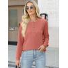 image:imageANRABESS Womens Long Sleeve Waffle Knit Shirts Dressy Casual Loose Button Up V Neck Henley Tops 2026 Fall Basic Tee BlouseCoral
