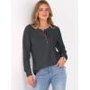 image:imageANRABESS Womens Long Sleeve Waffle Knit Shirts Dressy Casual Loose Button Up V Neck Henley Tops 2026 Fall Basic Tee BlouseDark Grey