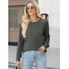 image:imageANRABESS Womens Long Sleeve Waffle Knit Shirts Dressy Casual Loose Button Up V Neck Henley Tops 2026 Fall Basic Tee BlouseDeep Army Green
