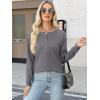 image:imageANRABESS Womens Long Sleeve Waffle Knit Shirts Dressy Casual Loose Button Up V Neck Henley Tops 2026 Fall Basic Tee BlouseGrey
