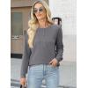 image:imageANRABESS Womens Long Sleeve Waffle Knit Shirts Dressy Casual Loose Button Up V Neck Henley Tops 2026 Fall Basic Tee BlouseGrey
