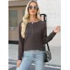 image:imageANRABESS Womens Long Sleeve Waffle Knit Shirts Dressy Casual Loose Button Up V Neck Henley Tops 2026 Fall Basic Tee BlouseLight Brown