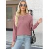 image:imageANRABESS Womens Long Sleeve Waffle Knit Shirts Dressy Casual Loose Button Up V Neck Henley Tops 2026 Fall Basic Tee BlousePink
