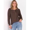 image:imageANRABESS Womens Long Sleeve Waffle Knit Shirts Dressy Casual Loose Button Up V Neck Henley Tops 2026 Fall Basic Tee BlouseRed Brown