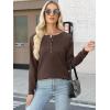 image:imageANRABESS Womens Long Sleeve Waffle Knit Shirts Dressy Casual Loose Button Up V Neck Henley Tops 2026 Fall Basic Tee BlouseRed Brown