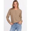 image:imageANRABESS Womens Long Sleeve Waffle Knit Shirts Dressy Casual Loose Button Up V Neck Henley Tops 2026 Fall Basic Tee BlouseTan
