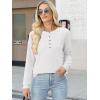 image:imageANRABESS Womens Long Sleeve Waffle Knit Shirts Dressy Casual Loose Button Up V Neck Henley Tops 2026 Fall Basic Tee BlouseWhite