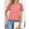 image:imageANRABESS Womens Short Sleeve V Neck Shirts Lace Dressy Casual Blouse 2026 Summer Business Work Tops Vacation Trendy TShirtsCoral